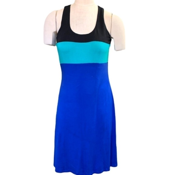 Calvin Klein Athleisure Casual Tank Dress Sz 8 Colorblock Blue Green Black #239J - Picture 1 of 6